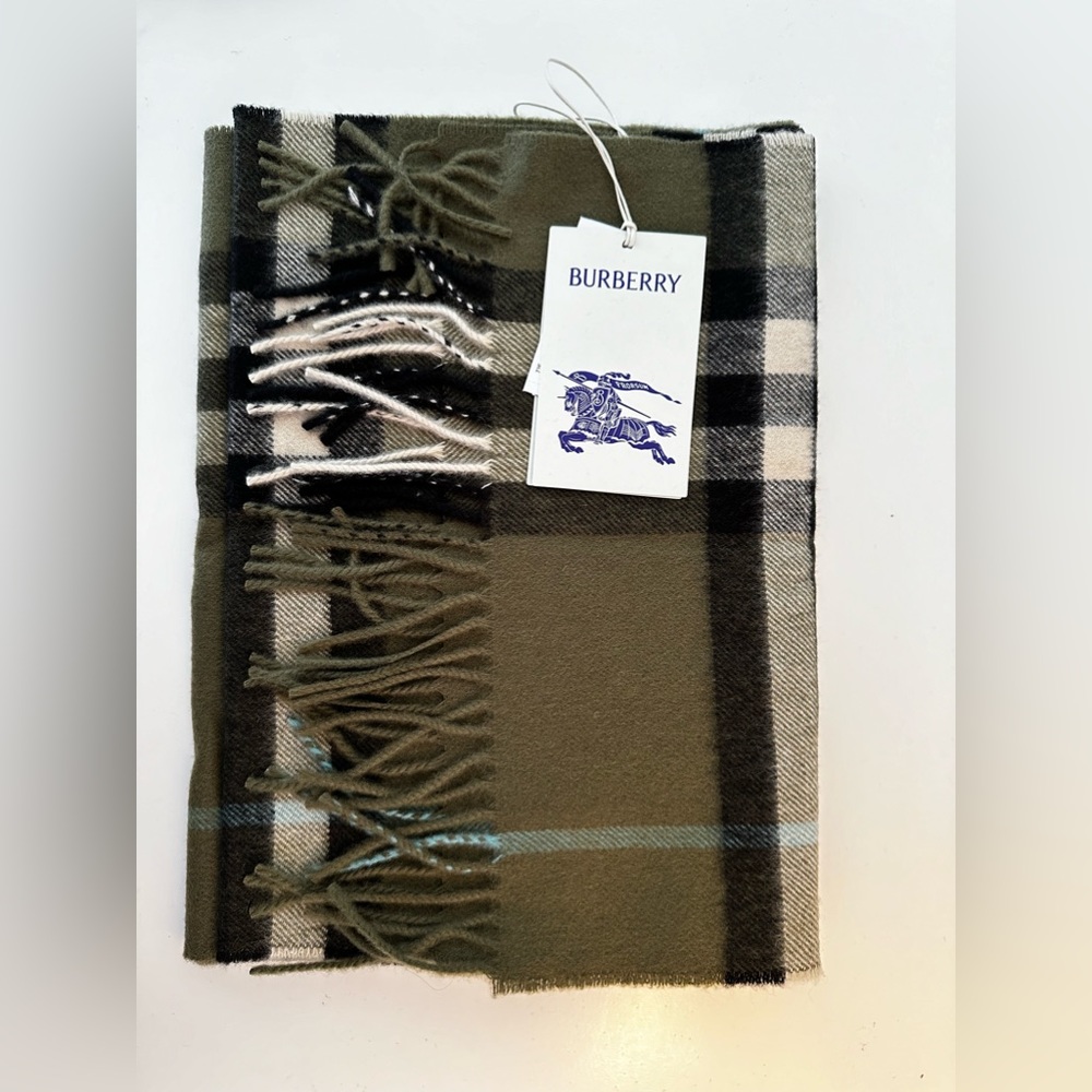 Burberry Cashmere Scarf - Large Check Olive